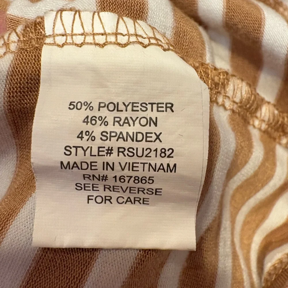 NY Collection Striped Tan and White 3/4 Sleeve Top Size Large - Picture 5 of 5